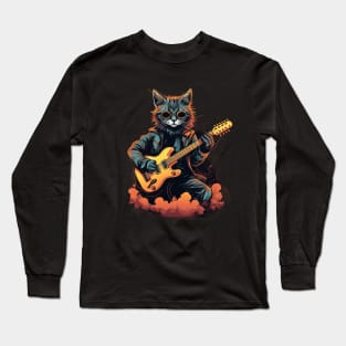 Rockstar Cat with Guitar Long Sleeve T-Shirt